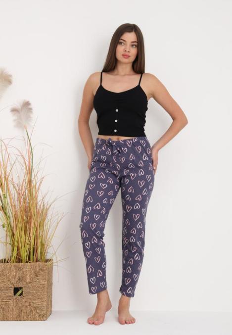Pantaloni de Pijama Dama ,Culoare Gri Inchis cu Roz ,Engros
